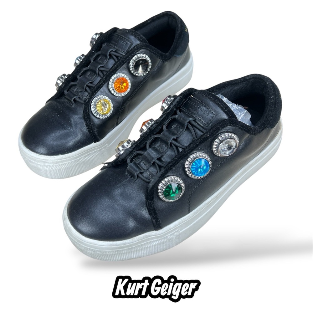 Kurt Geiger London Mini Laney Octavia Black Leather Gemstone Sneakers Women 3M